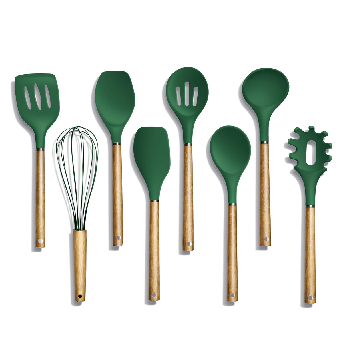 Country Kitchen front view of green 8-piece utensil set showcasing complete set benefit
