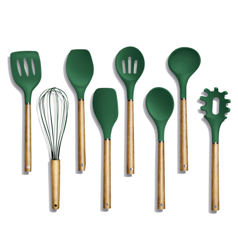 Country Kitchen front view of green 8-piece utensil set showcasing complete set benefit