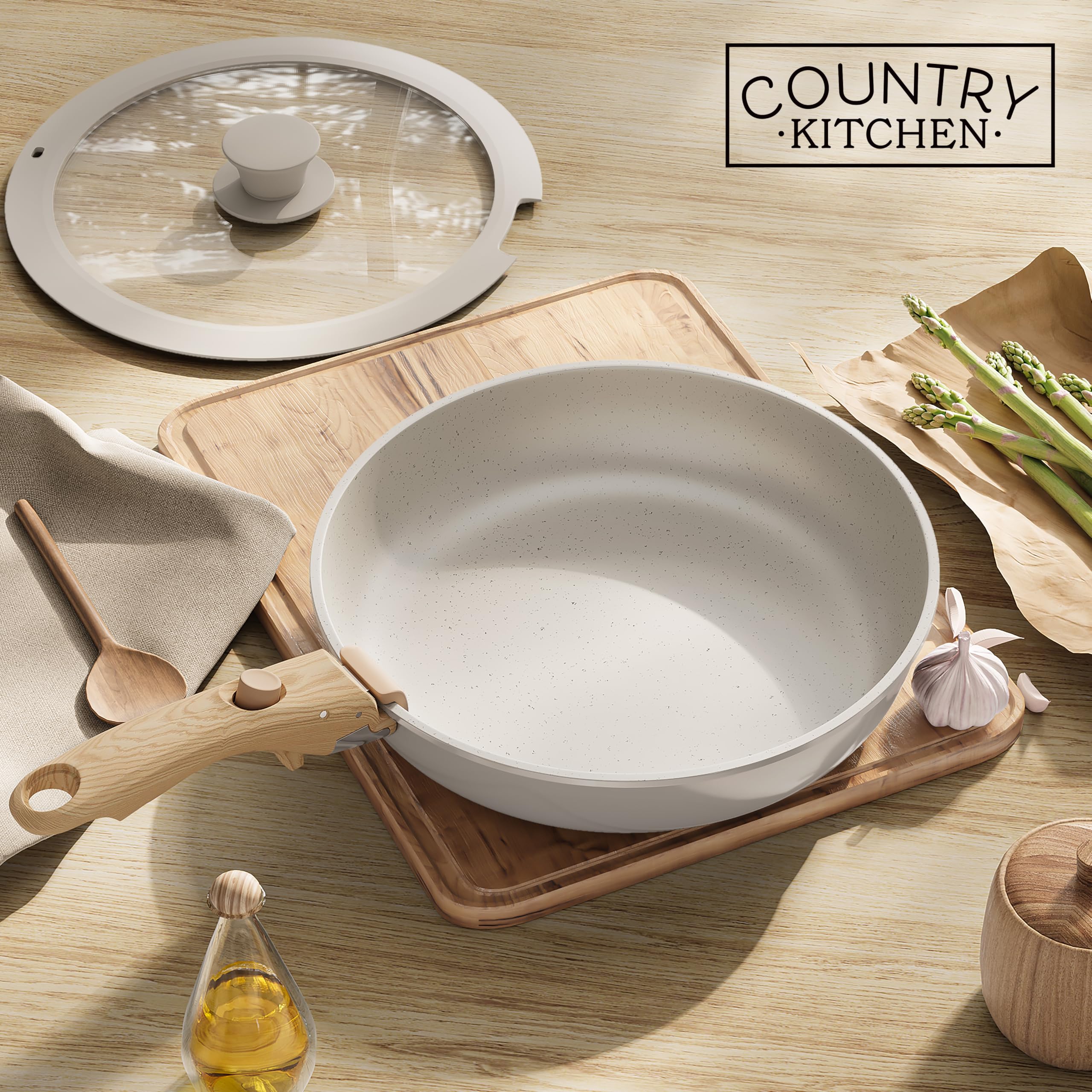 Country Kitchen table setting with cookware to show serving and presentation appeal