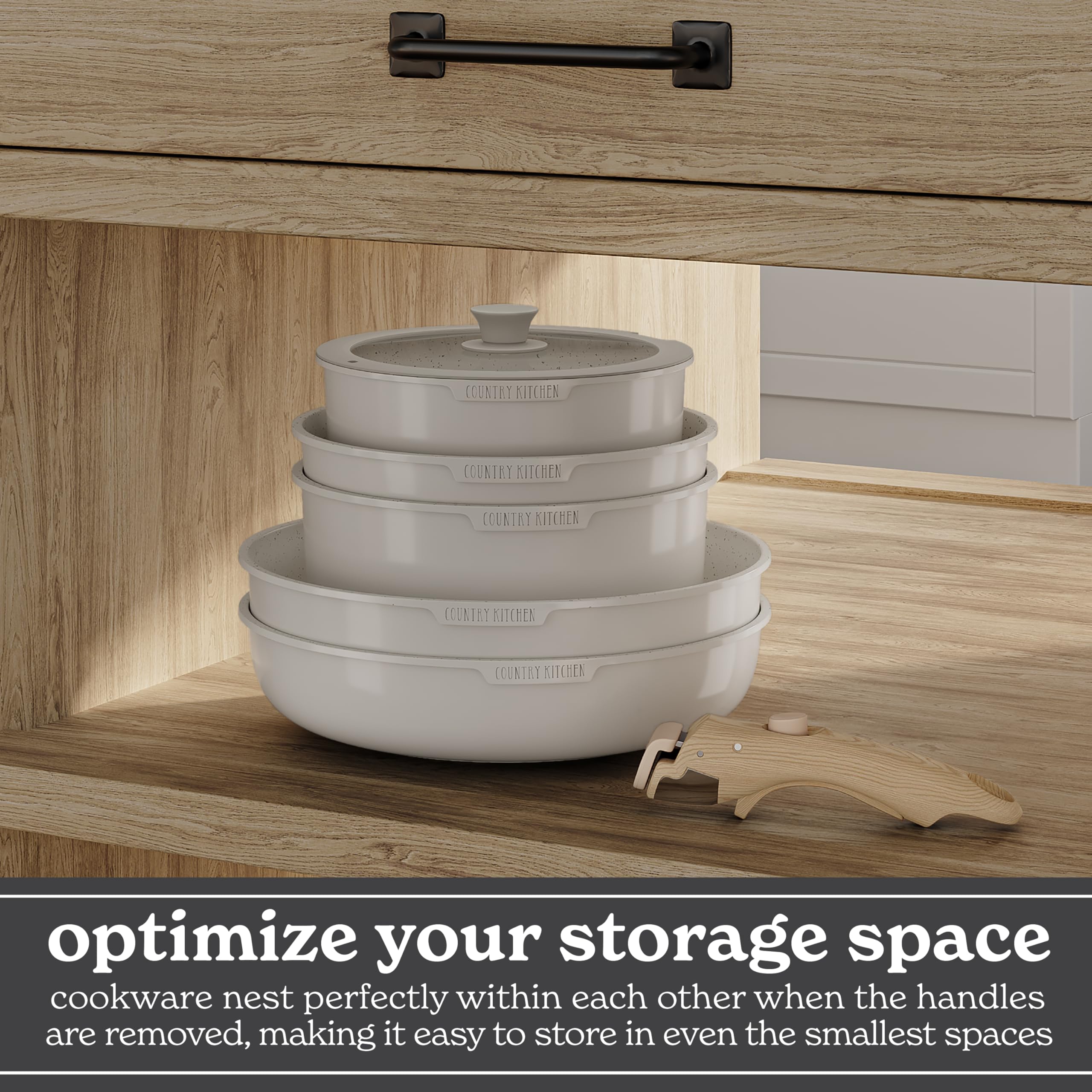 Country Kitchen cookware in oven without handle demonstrating oven-safe use