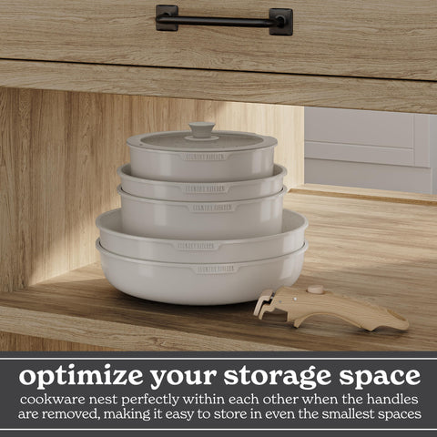 Country Kitchen cookware in oven without handle demonstrating oven-safe use