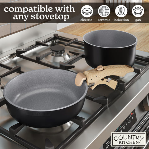 Country Kitchen pan in an RV galley cooking to show travel-friendly use