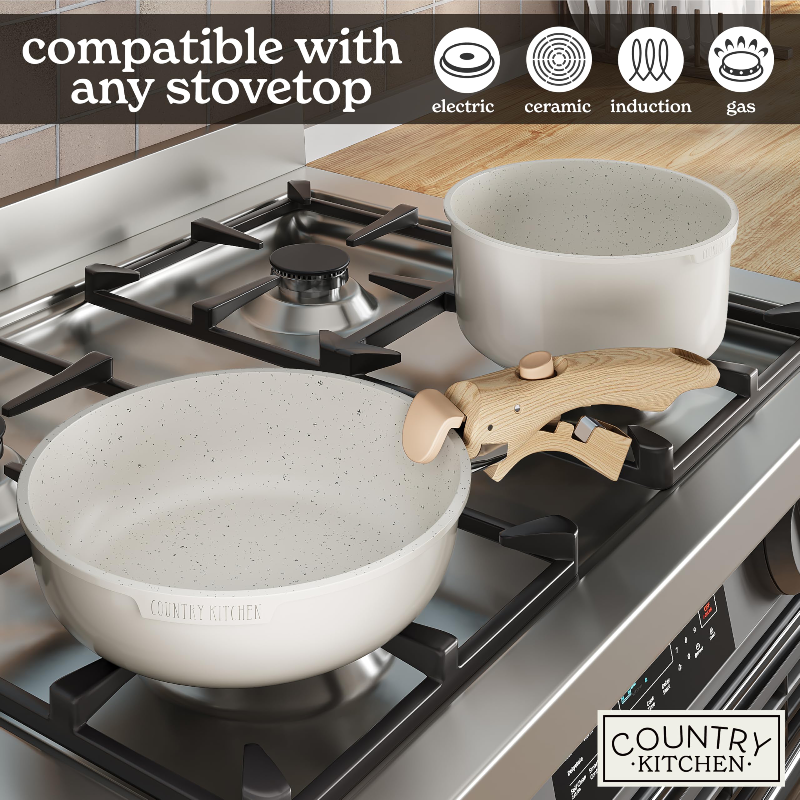 Country Kitchen set inside RV kitchen illustrating compact travel-friendly design