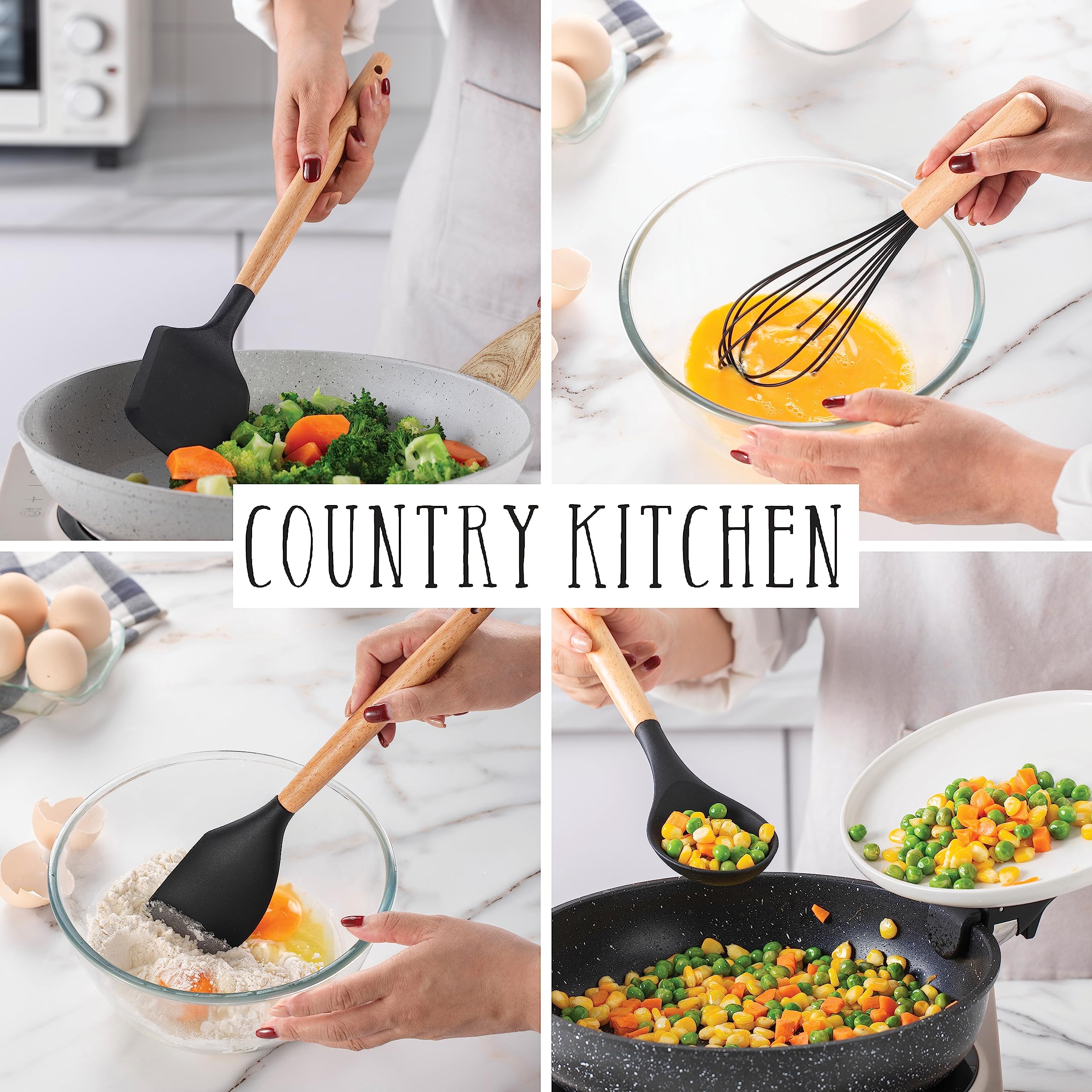 Country Kitchen silicone head texture showing flexible nonstick-safe surface