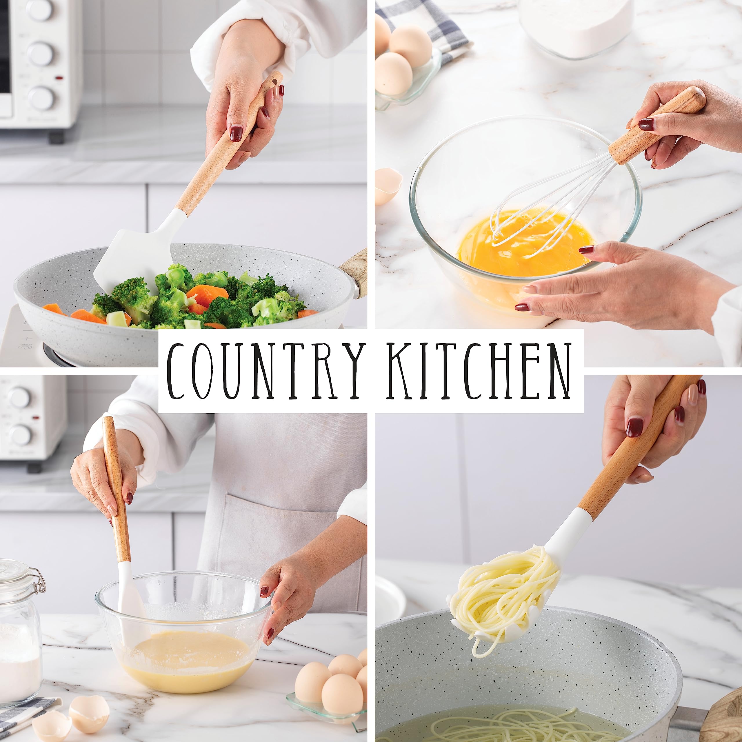 Country Kitchen silicone heads texture close-up showing heat-resistant, nonstick benefit