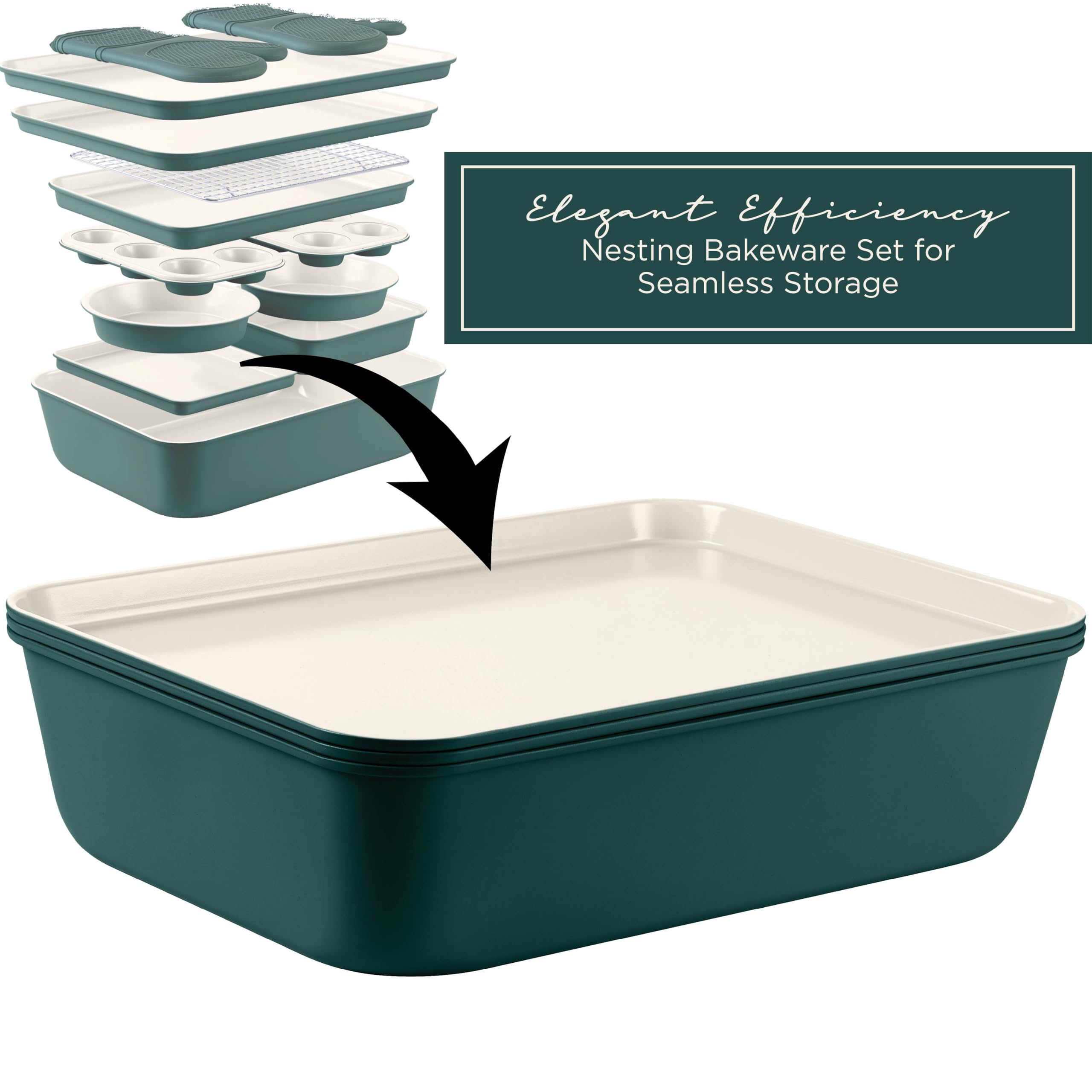 Country Kitchen nested pans showing stackable design and space-saving advantage