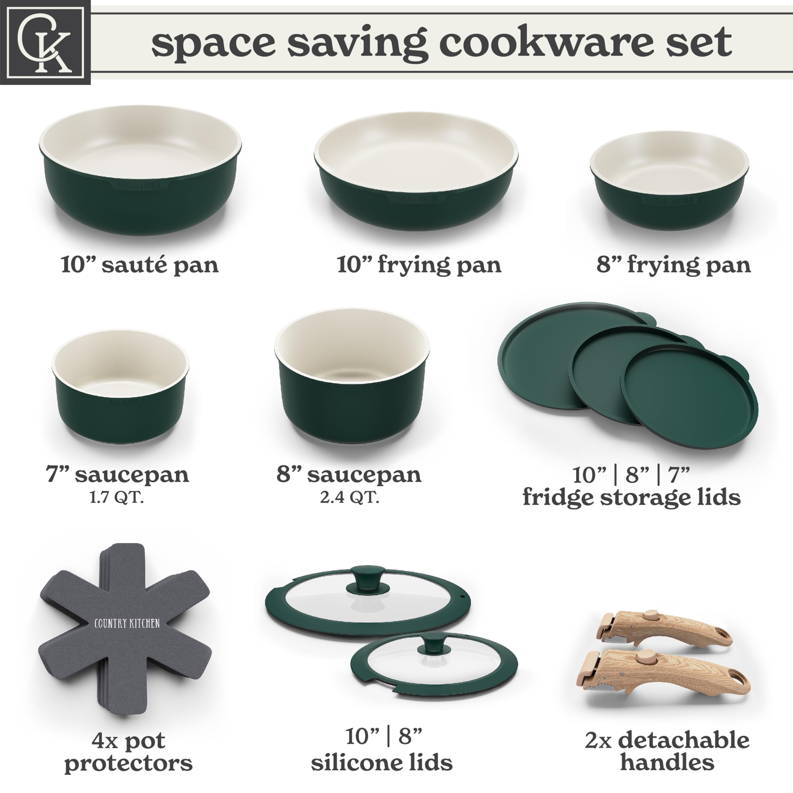 Country Kitchen stacked cookware demonstrating space-saving storage for small kitchens and RVs