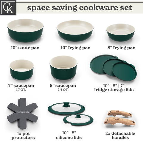Country Kitchen stacked cookware demonstrating space-saving storage for small kitchens and RVs