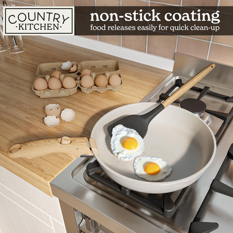 Country Kitchen stacked pans showing space-saving storage advantage