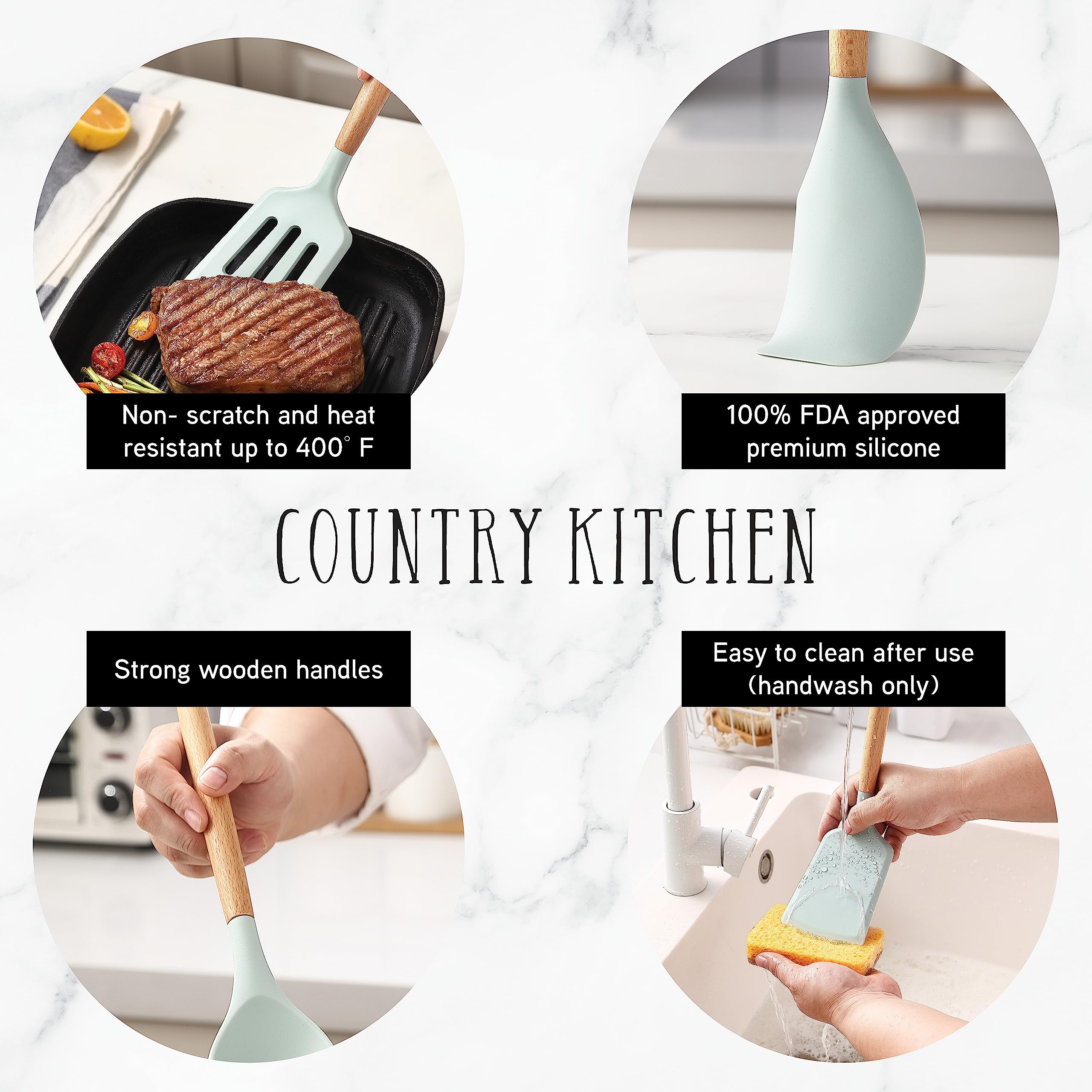 Country Kitchen utensils neatly arranged in holder for easy access