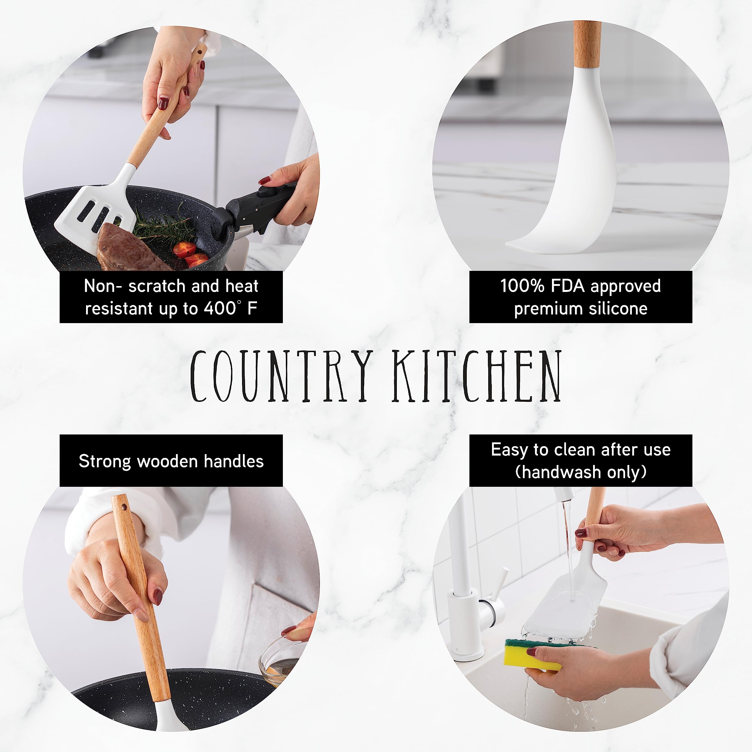 Country Kitchen utensils in holder on countertop organized storage benefit