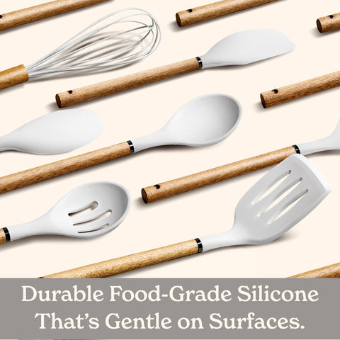 Country Kitchen utensils stirring saucepan shows heat-resistant performance up to 450°F