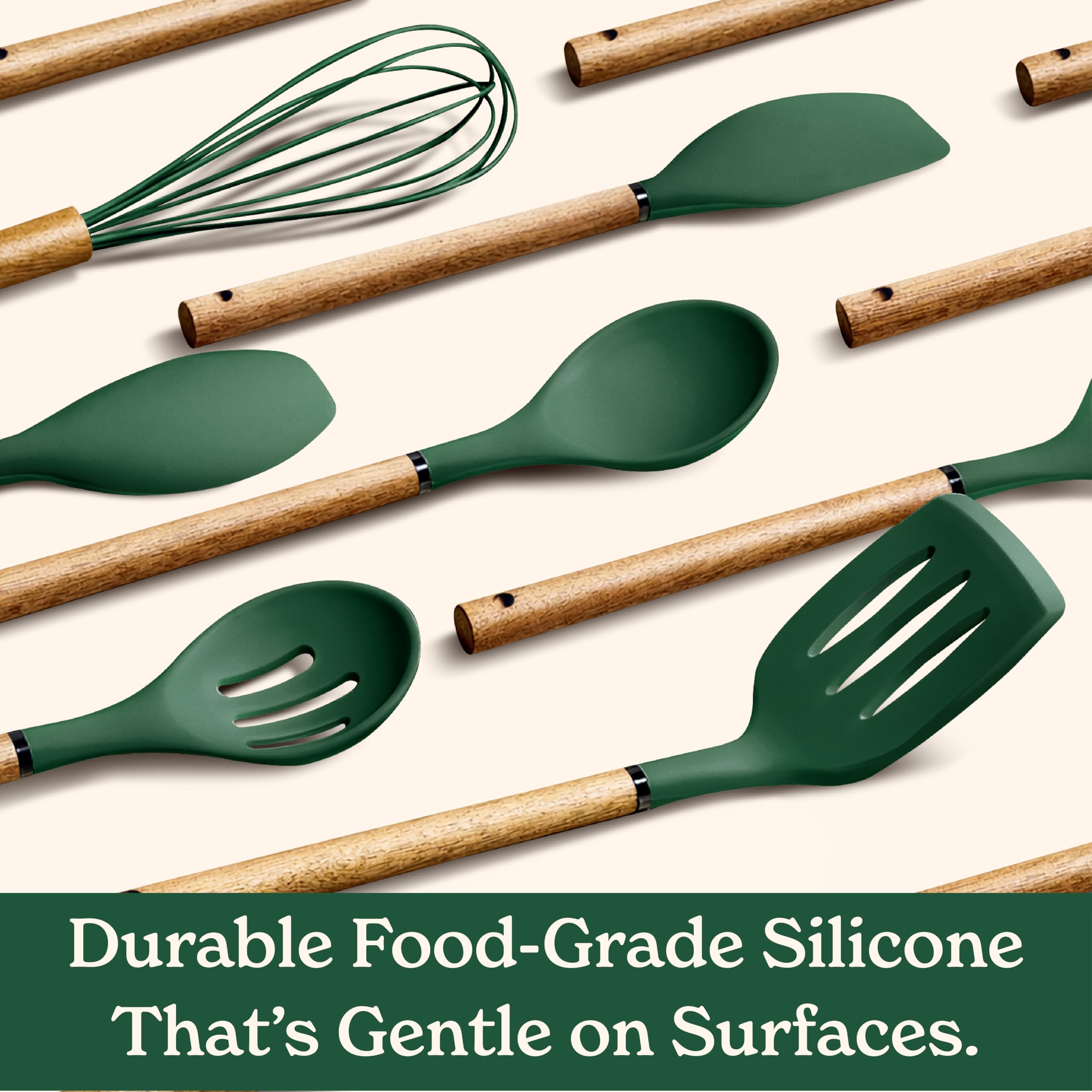 Country Kitchen whisk and ladle in pot demonstrating safe high-heat use