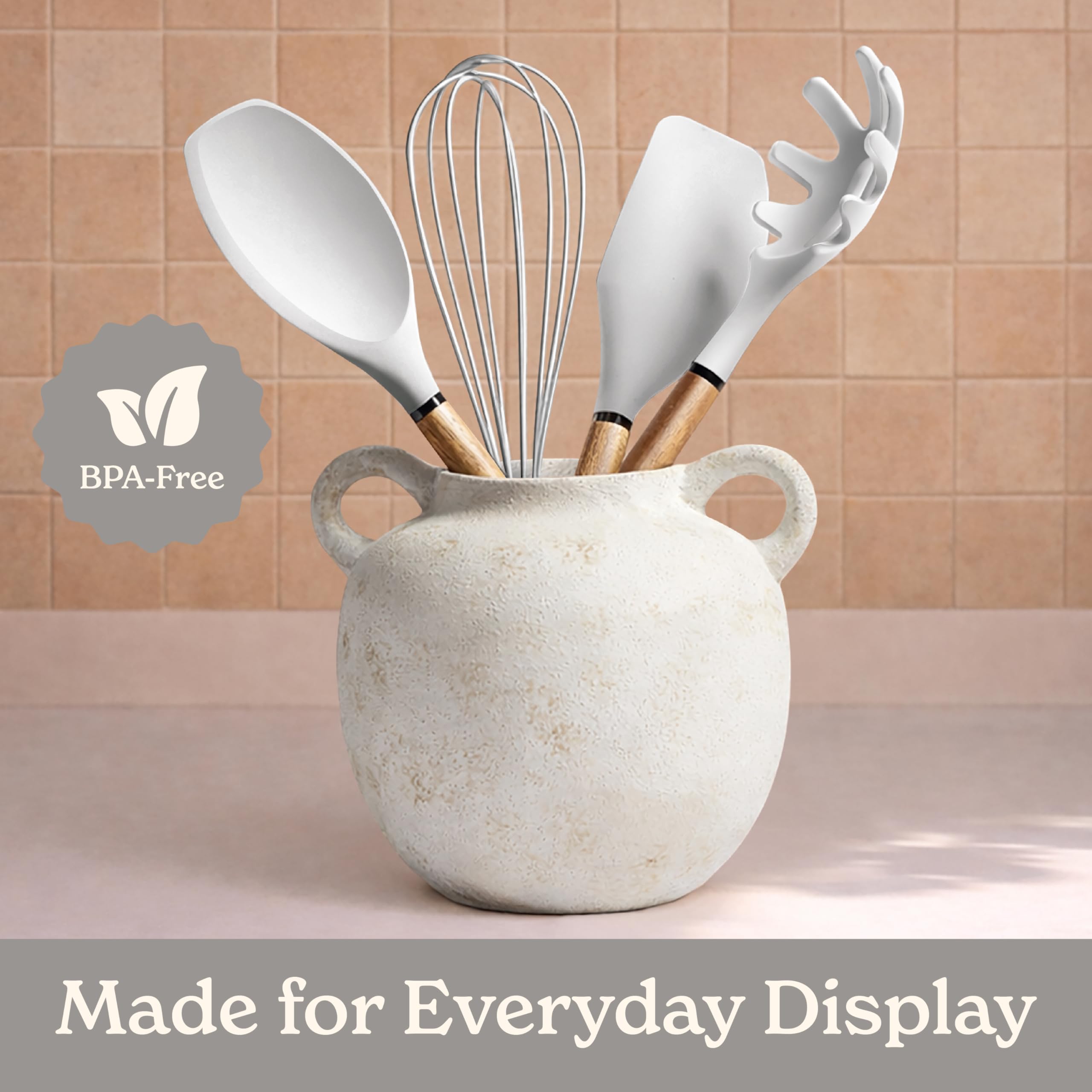 Country Kitchen whisk and spoonula scraping bowl minimizes waste and eases mixing
