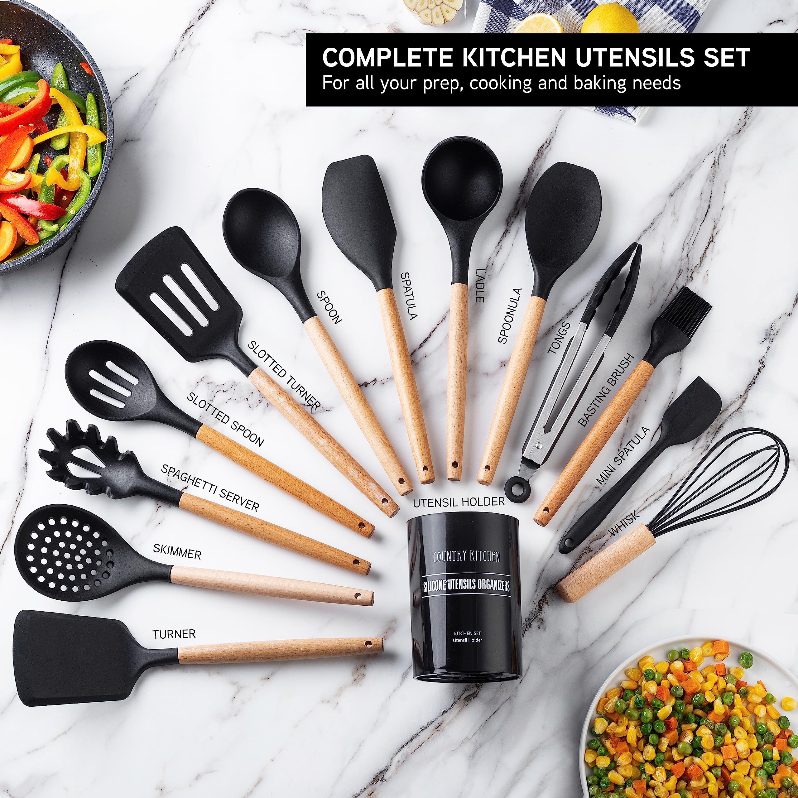Country Kitchen close-up of rounded wood handle for comfortable secure grip