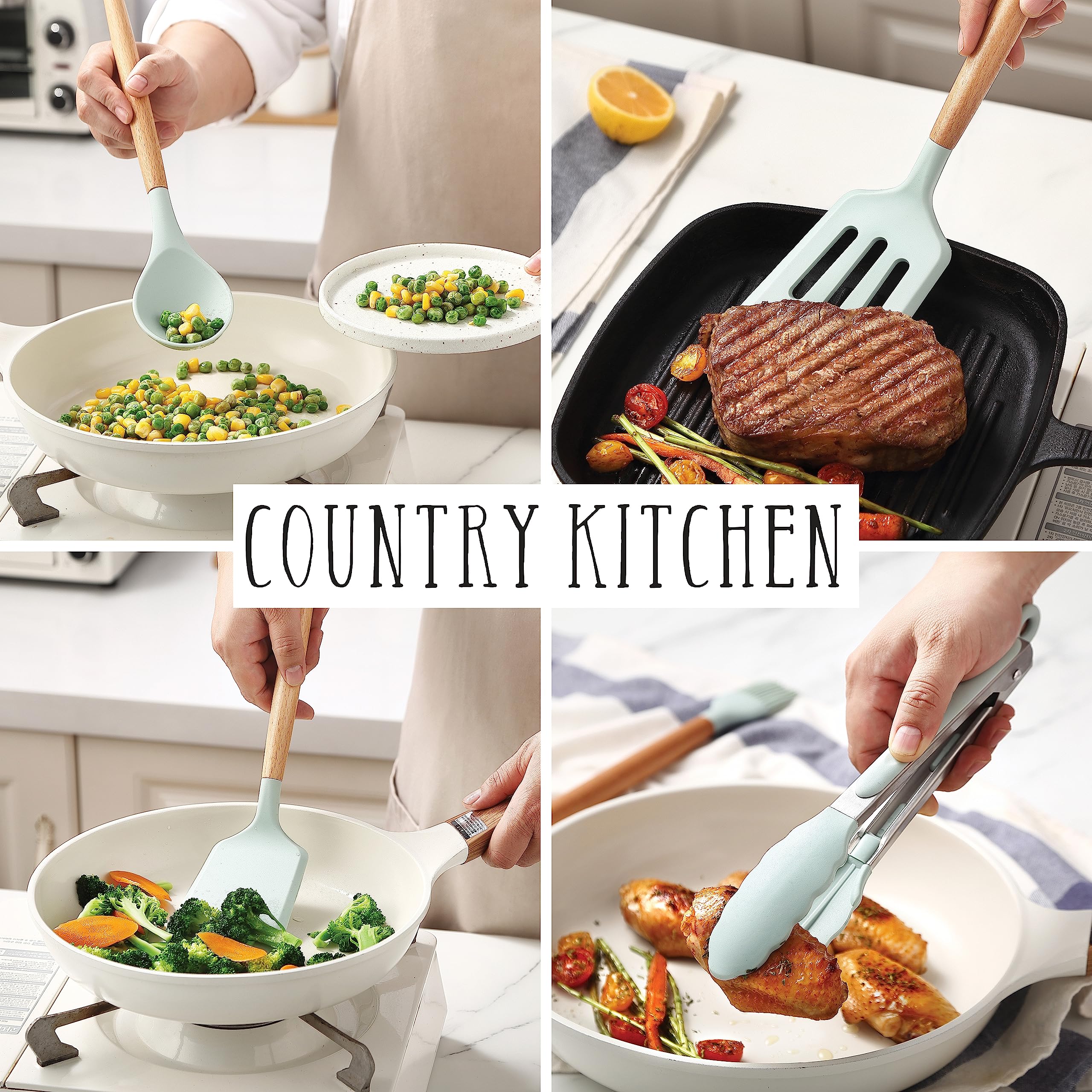 Country Kitchen rounded wooden handle detail offering comfortable grip