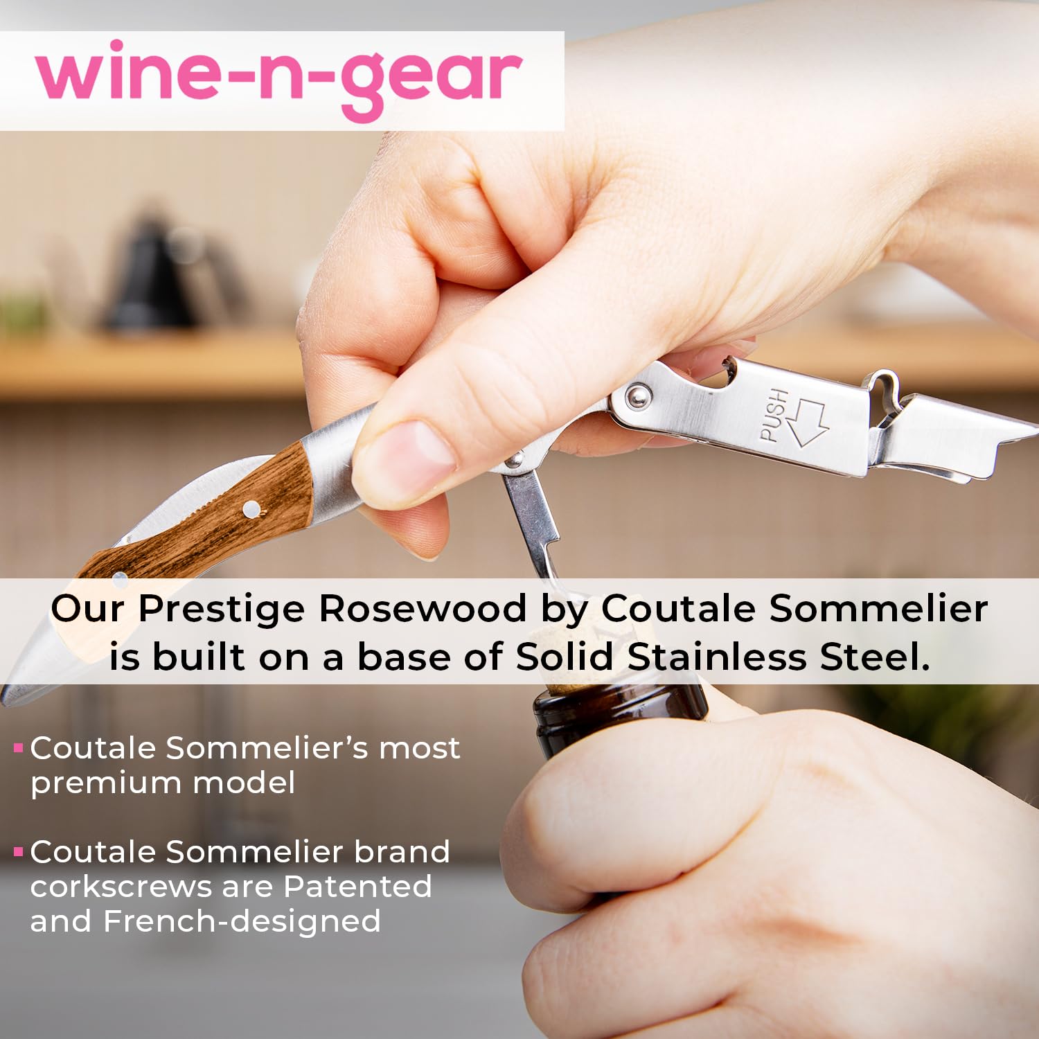 Coutale Sommelier wooden handle detail with rivets offering comfortable grip and durable build