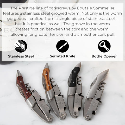 Coutale Sommelier serrated stainless knife slicing foil cleanly for neat bottle presentation