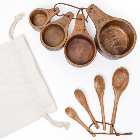 Covie measuring spoons in burlap bag for travel and protected storage