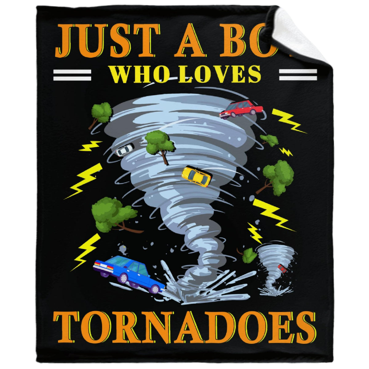COW BLANKET front view showing tornado design and full print appeal