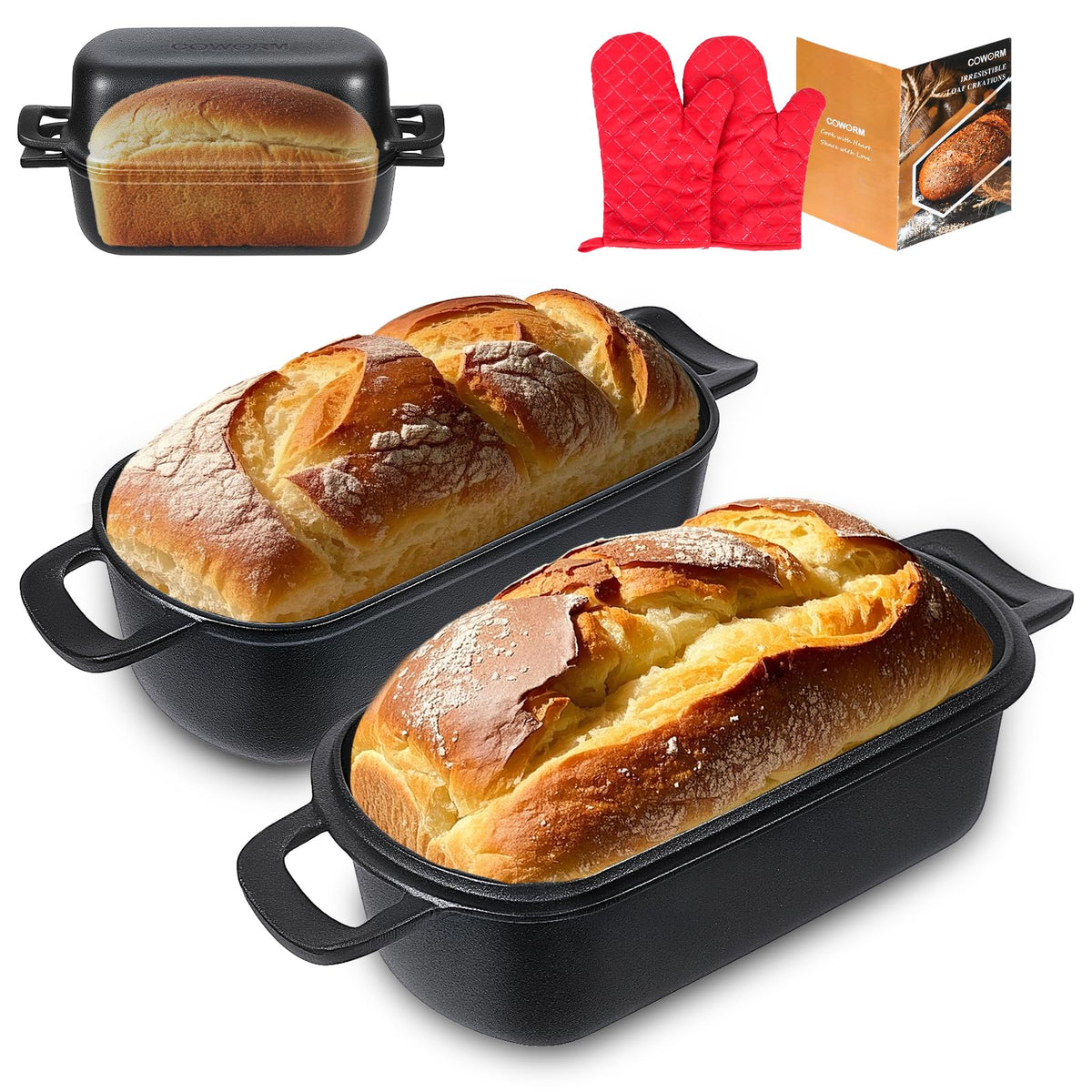 COWORM cast iron loaf pan front view showing durable build and reliable heat