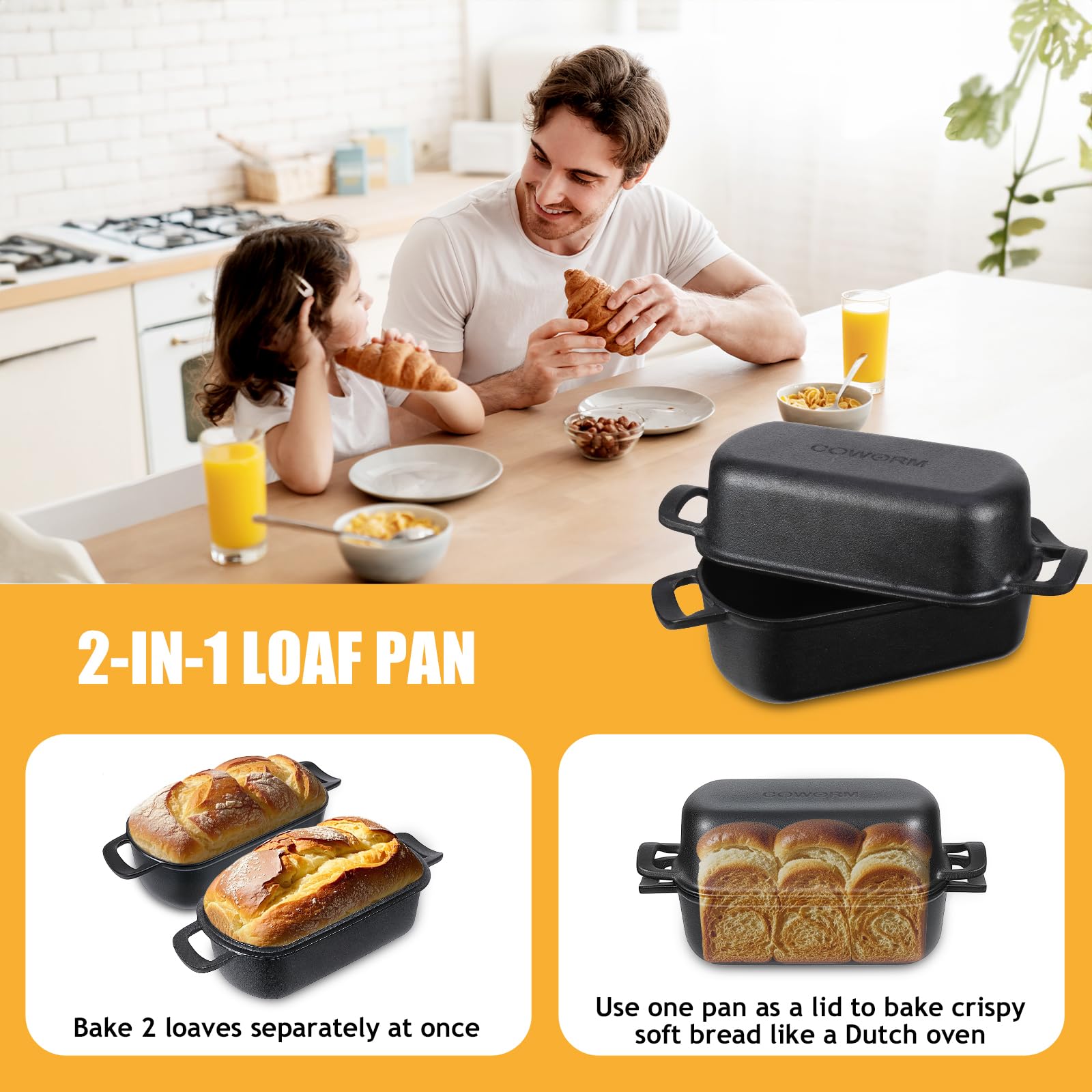 COWORM loaf pan with lid closed illustrating steam retention for crisp crust