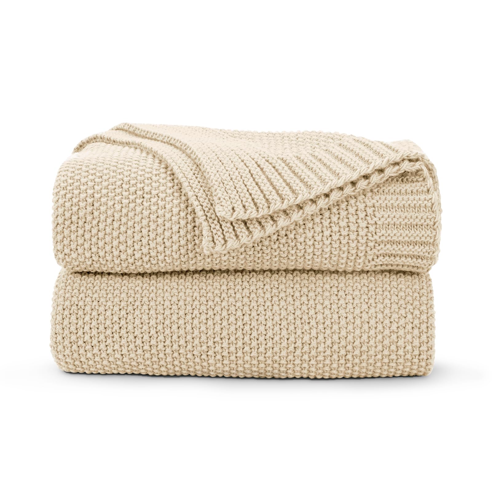 CozeCube throw folded front view showing light beige color and cozy appeal