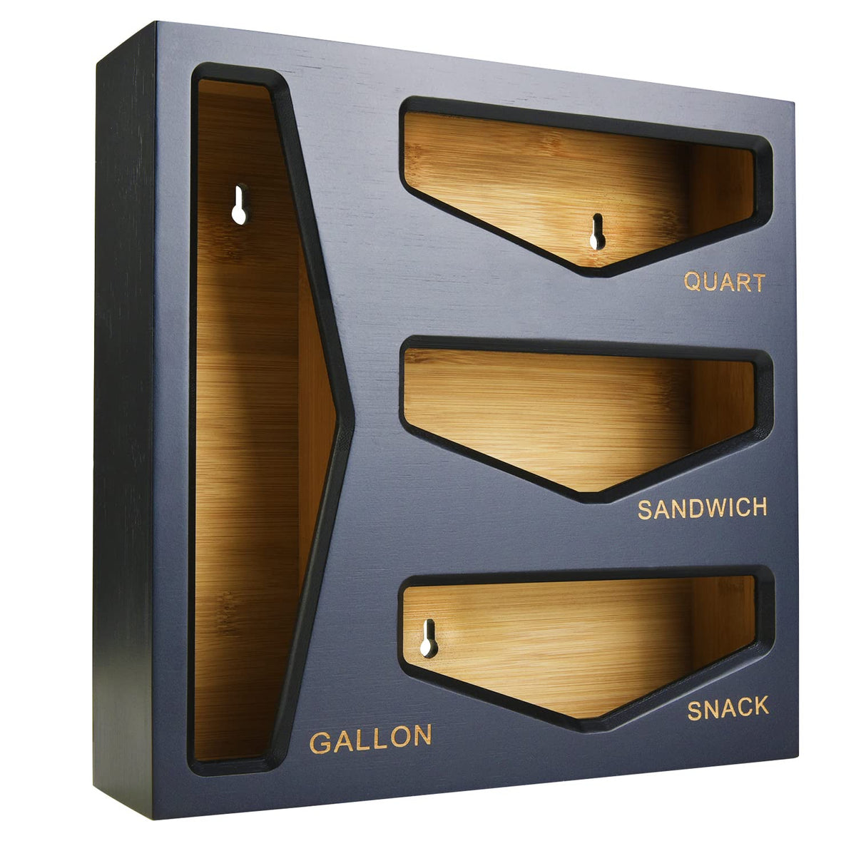 Cozee Bay bamboo organizer front view showing neat bag compartments and durable finish