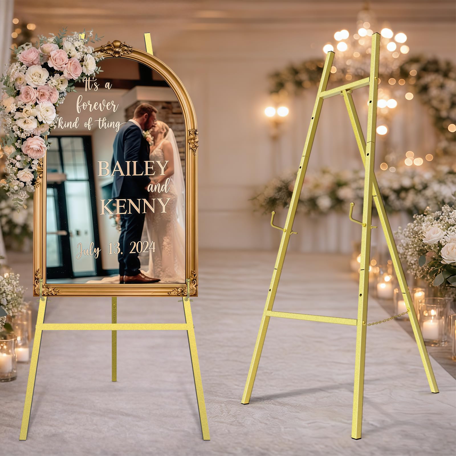 COZEER gold easel front view showing elegant display and professional look
