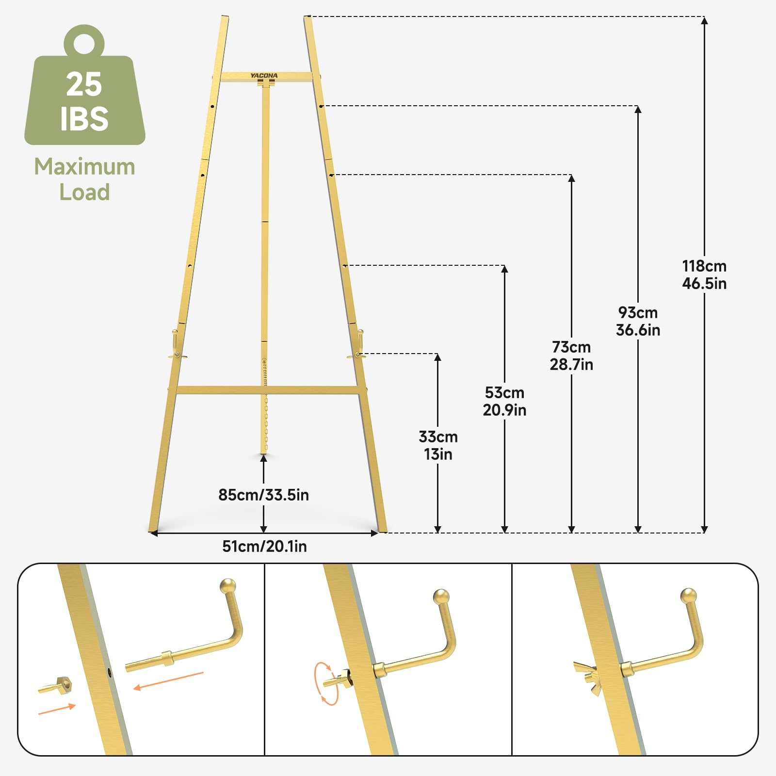 COZEER easel beside ruler for scale, showing 47 inch height capacity