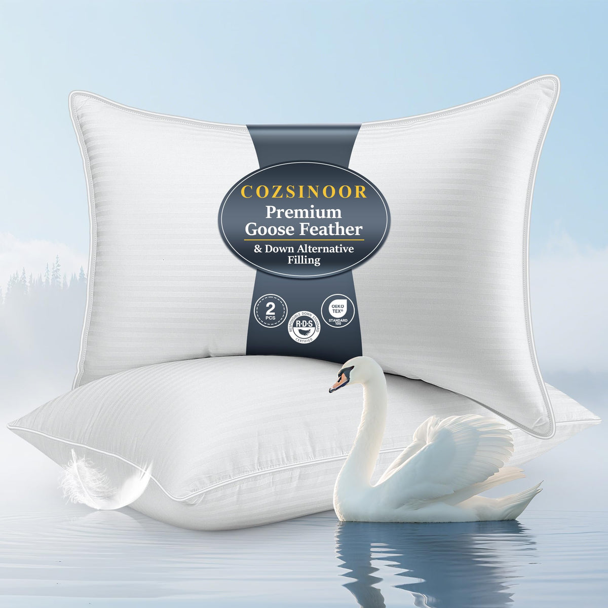 COZSINOOR front packaging showing two queen pillows and inviting comfort