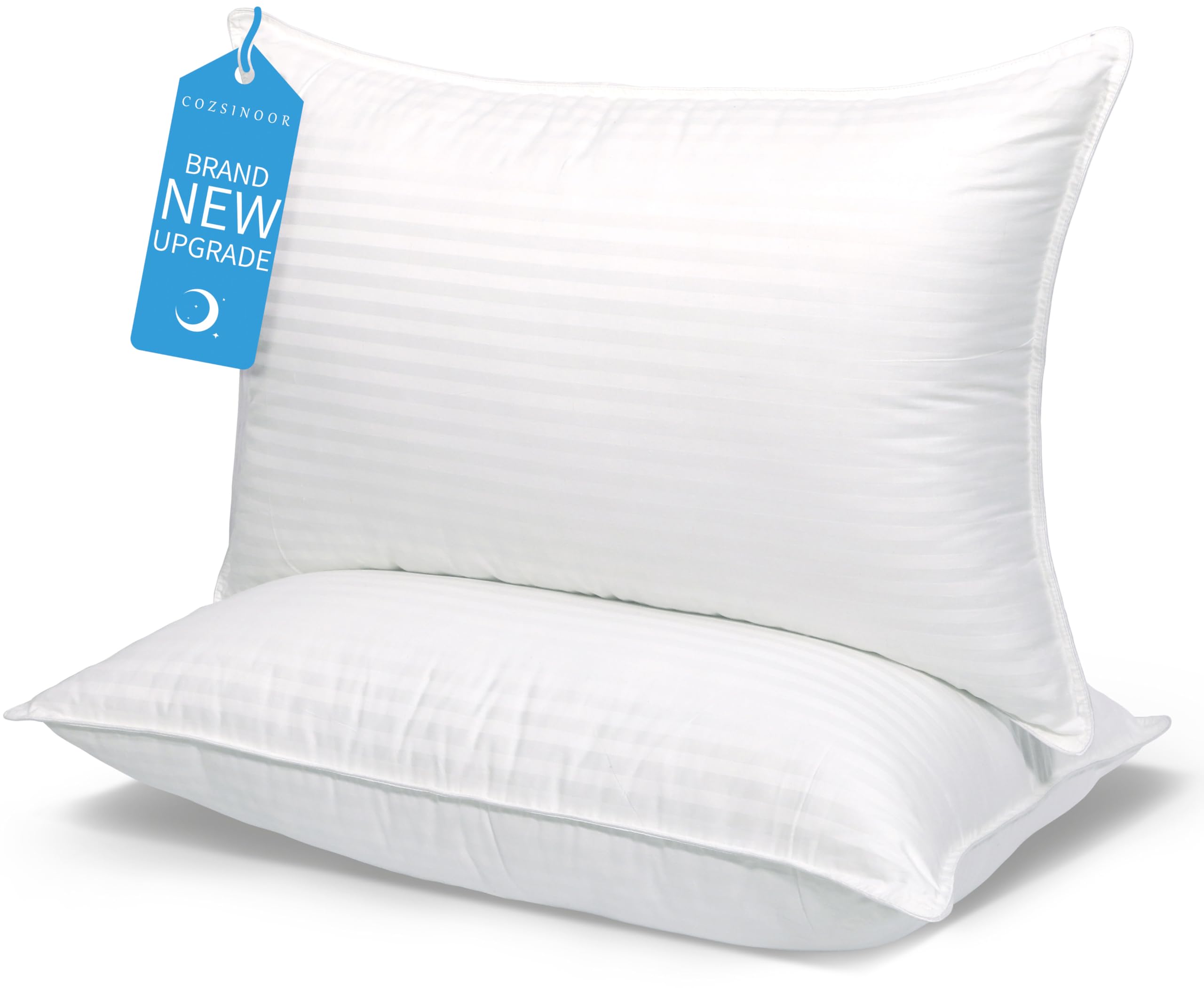 COZSINOOR queen pillows front packaging showing set of two and hotel look benefit