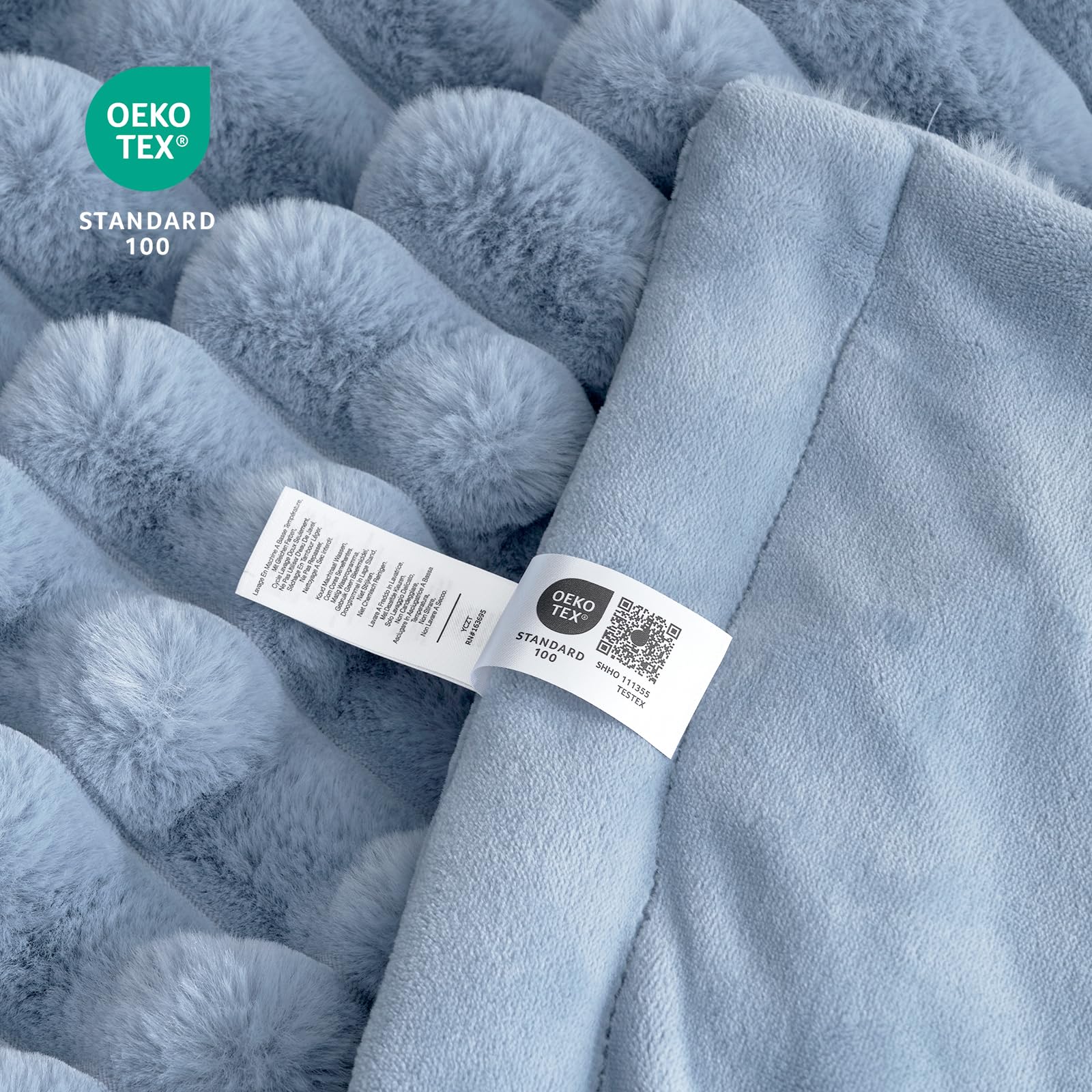 Cozy Bliss blanket edge and stitching with label for lasting quality