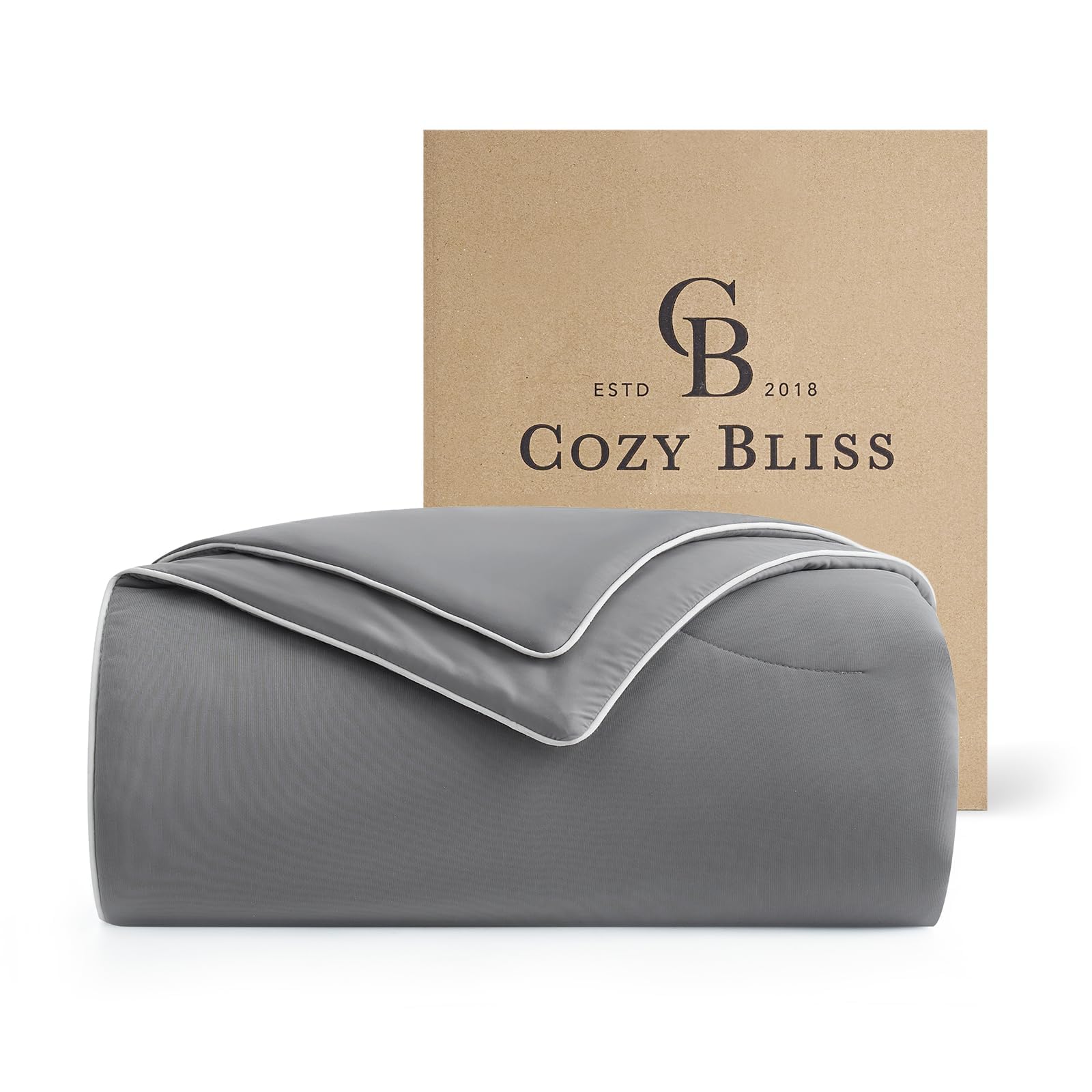 Cozy Bliss front view showing full king comforter and generous drape for coverage