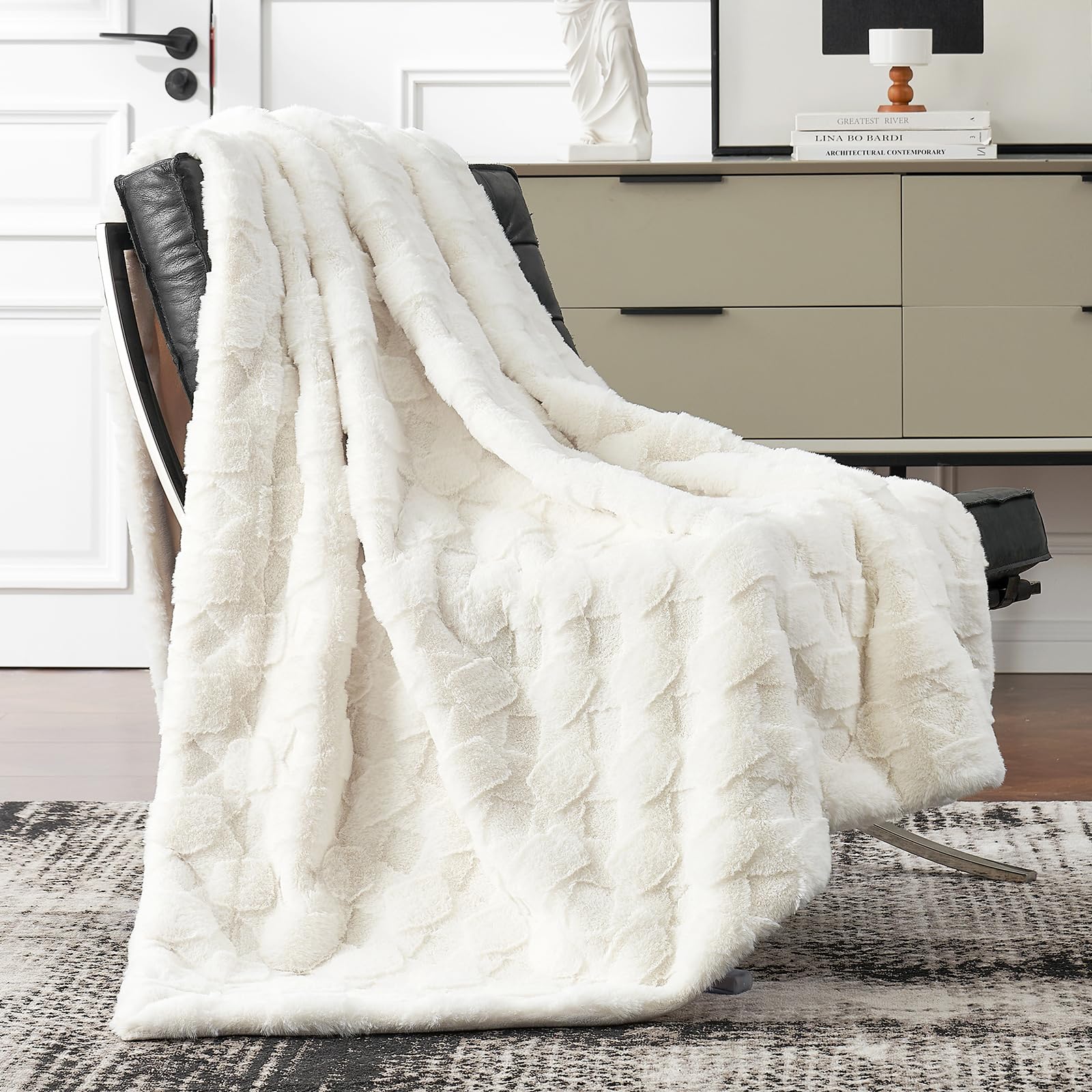 Cozy Bliss faux fur close-up showing plush pile and benefit: luxurious softness