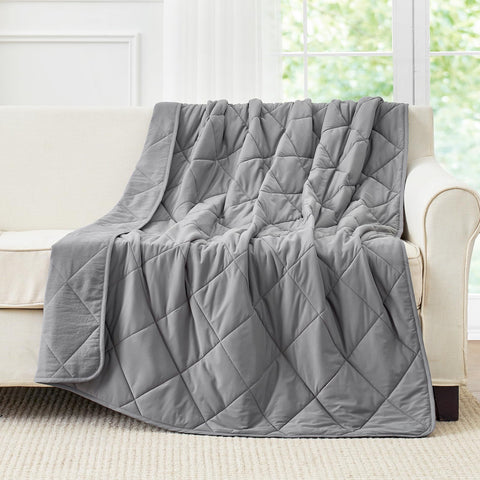 Cozy Bliss folded on bed showing 50x70 throw scale and coverage