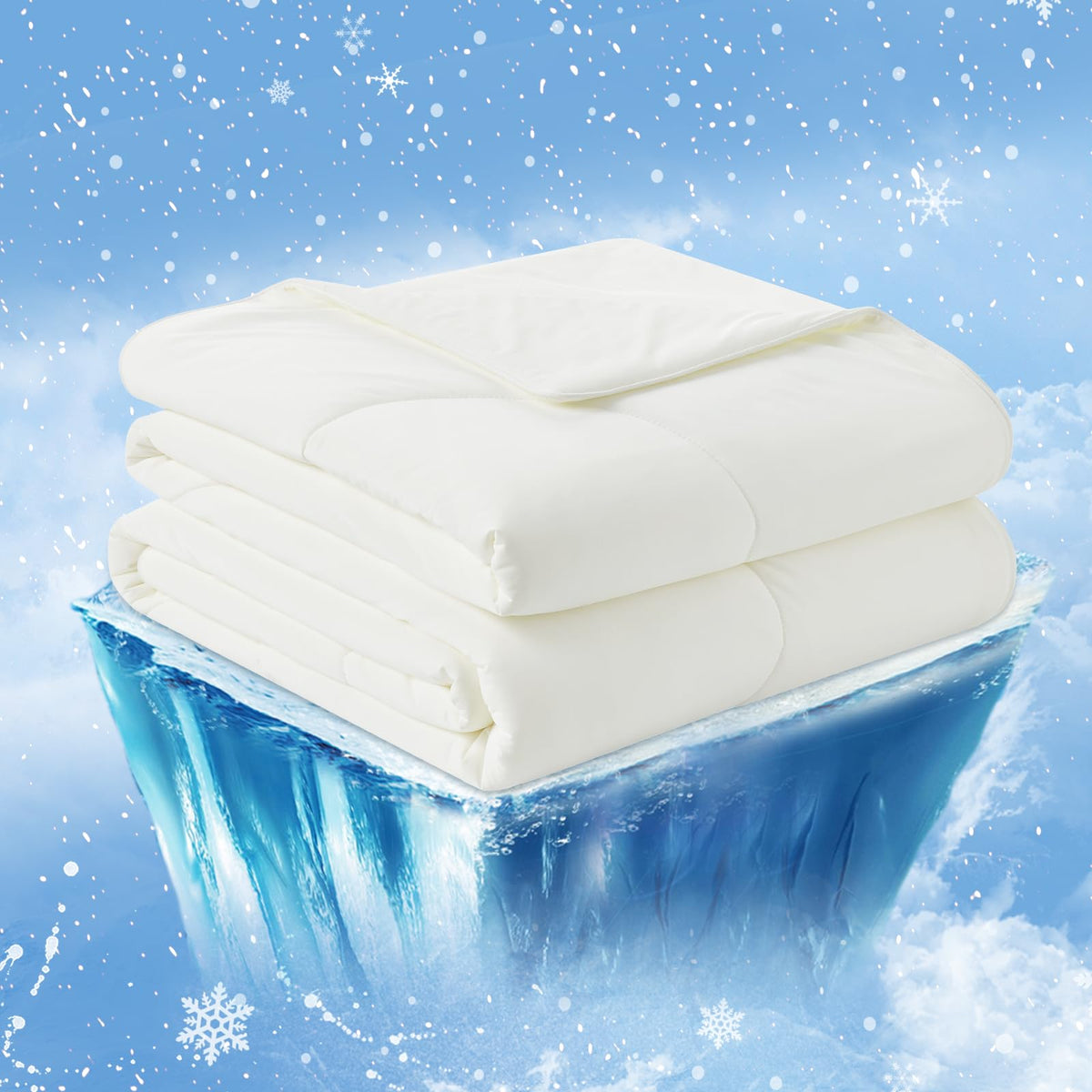 Cozy Bliss front view cream comforter showing breathable cooling finish and inviting look