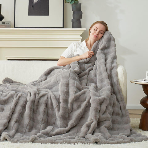 Cozy Bliss front folded throw showing plush grey pile and cozy appeal