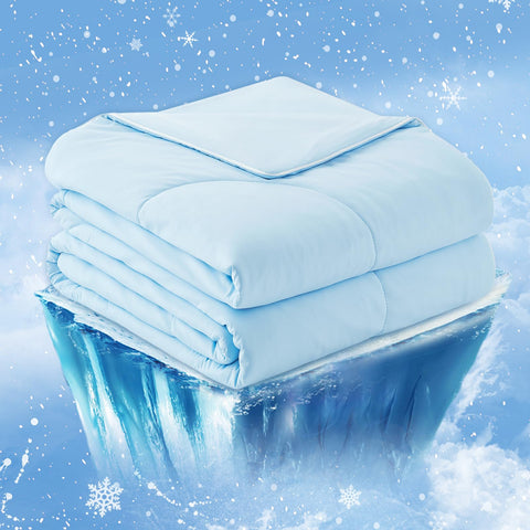 Cozy Bliss front view of queen comforter showing sky blue cover and neat finish for restful sleep
