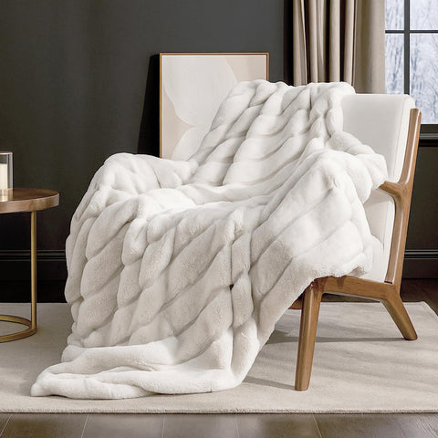 Cozy Bliss front packaging showing beige throw, attractive gift-ready presentation