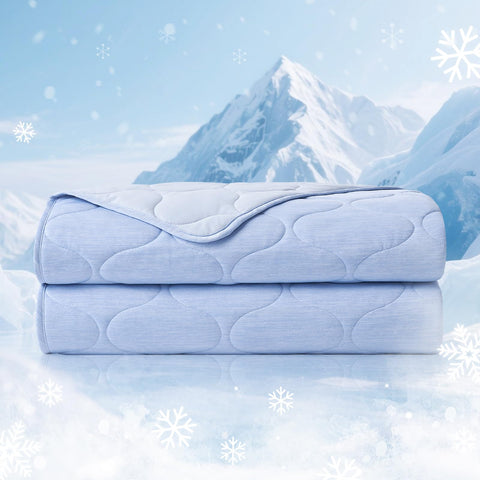 Cozy Bliss front view cool blue blanket showing size and neat edges, breathable comfort