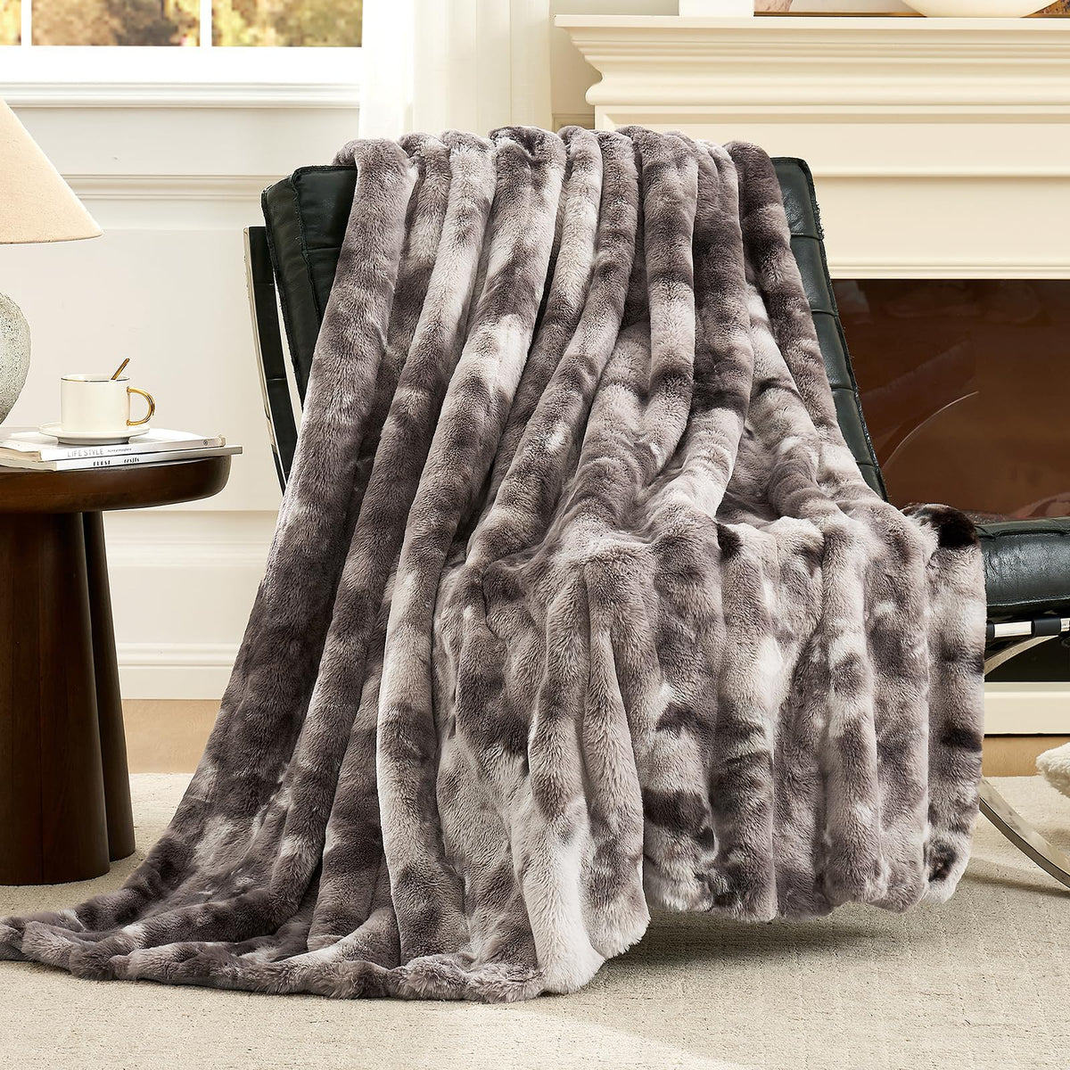 Cozy Bliss front view showing striped rabbit faux fur, enhances room comfort