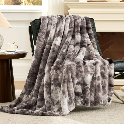 Cozy Bliss front view showing striped rabbit faux fur, enhances room comfort