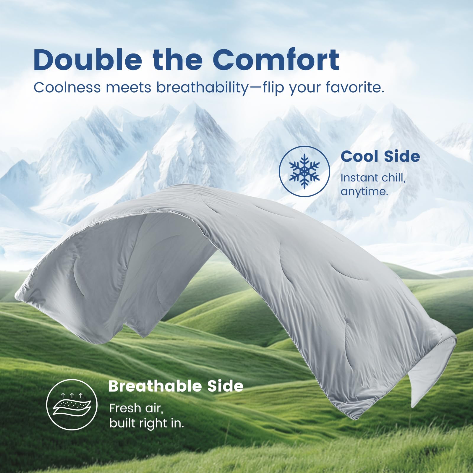 Cozy Bliss comforter in washer/dryer scene showing machine-washable convenience