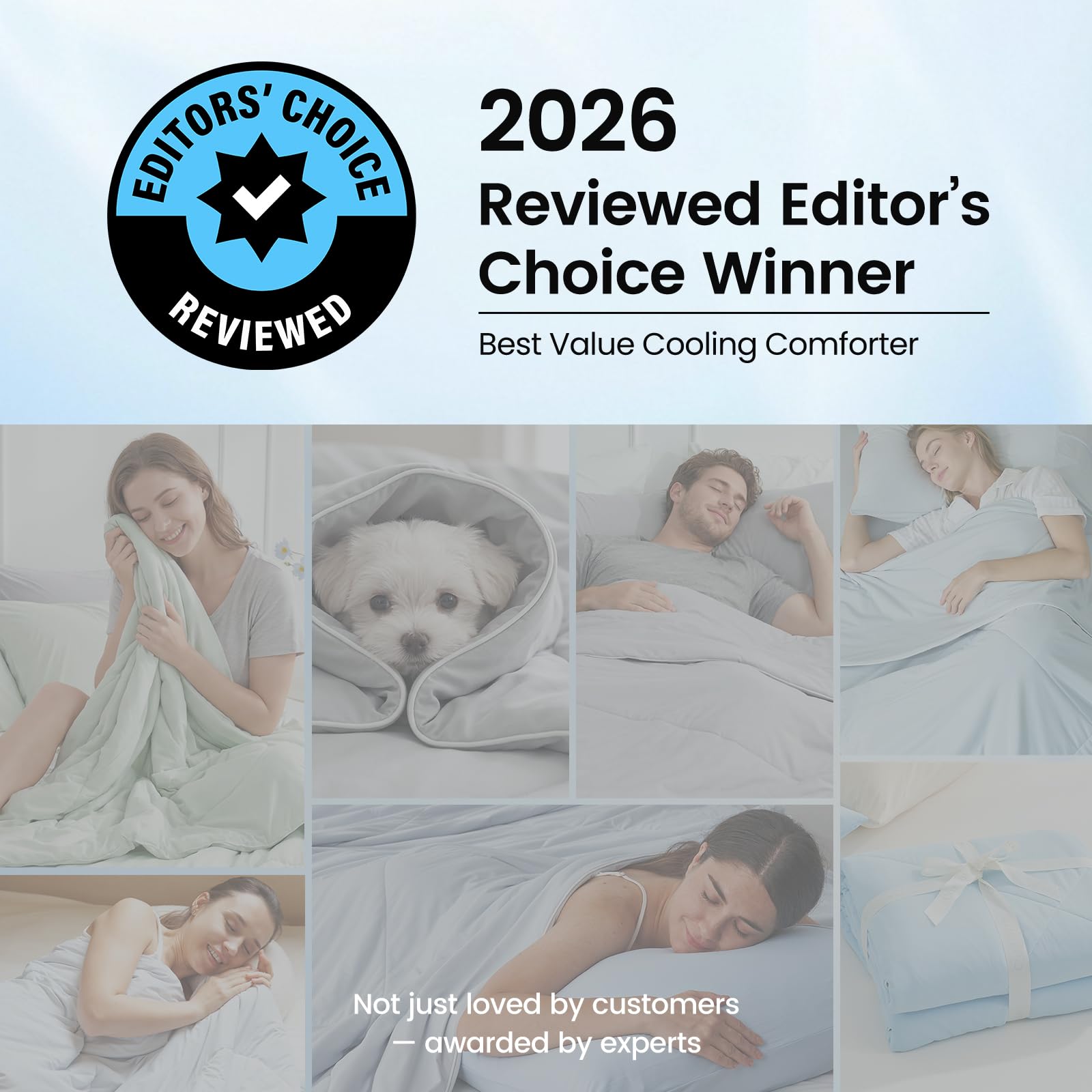 Cozy Bliss on styled bed showing cooling comfort for hot sleepers and relaxed bedroom atmosphere