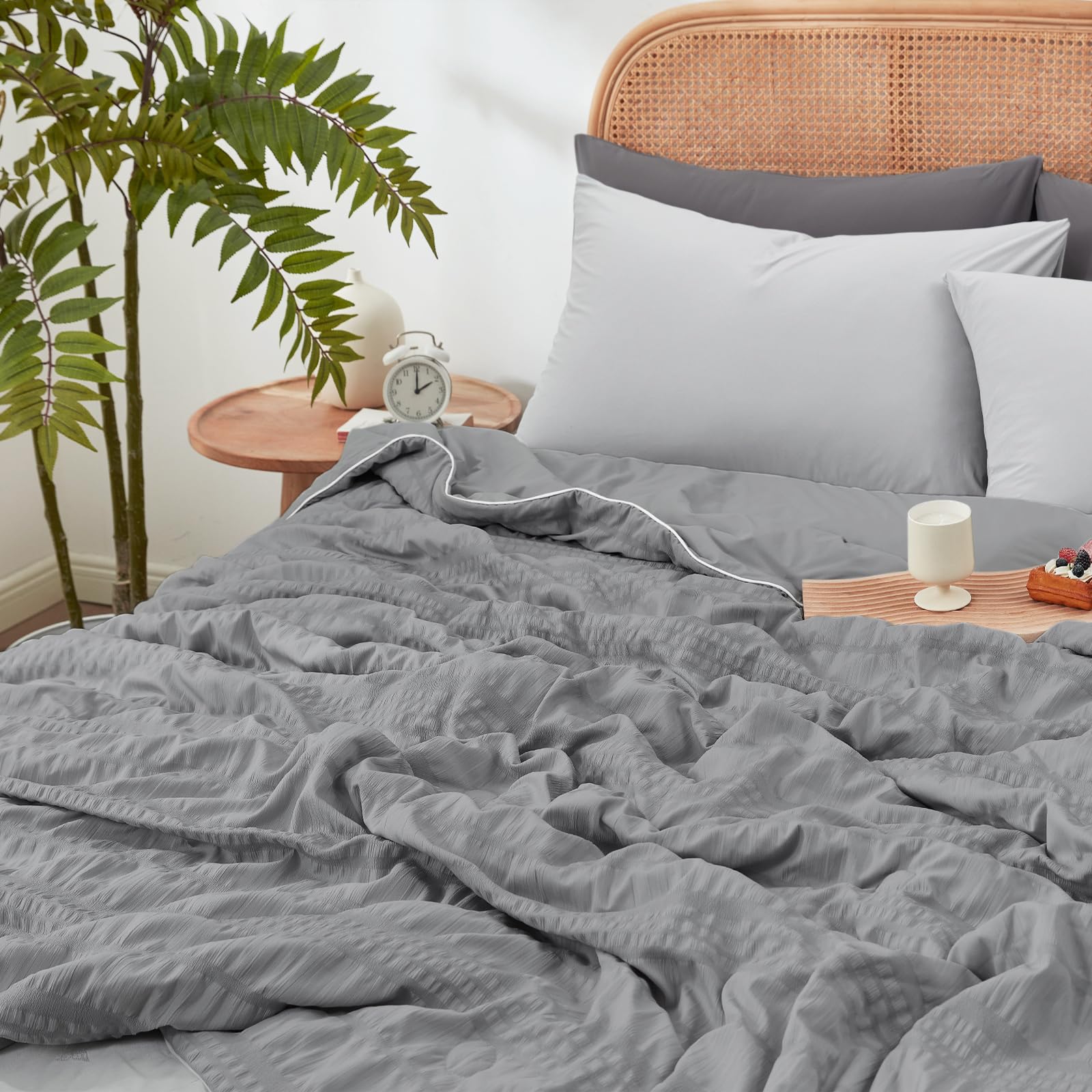 Cozy Bliss comforter styled on king bed illustrating breathable, airy look