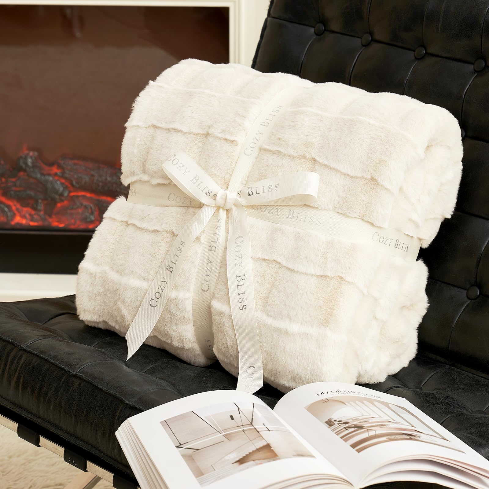 Cozy Bliss draped on sofa lifestyle showing cozy living room styling