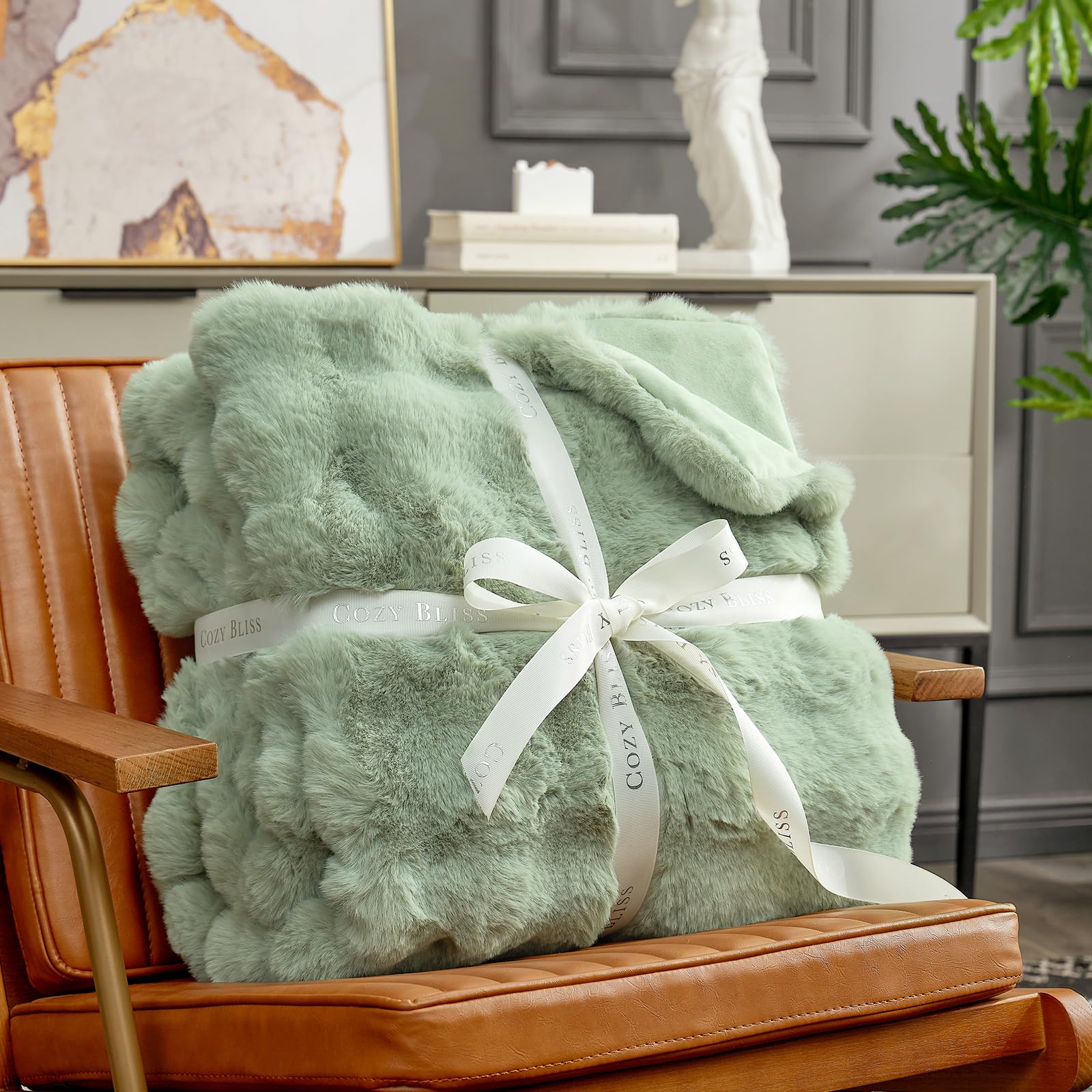 Cozy Bliss styled on sofa showing how the throw enhances living room warmth and design