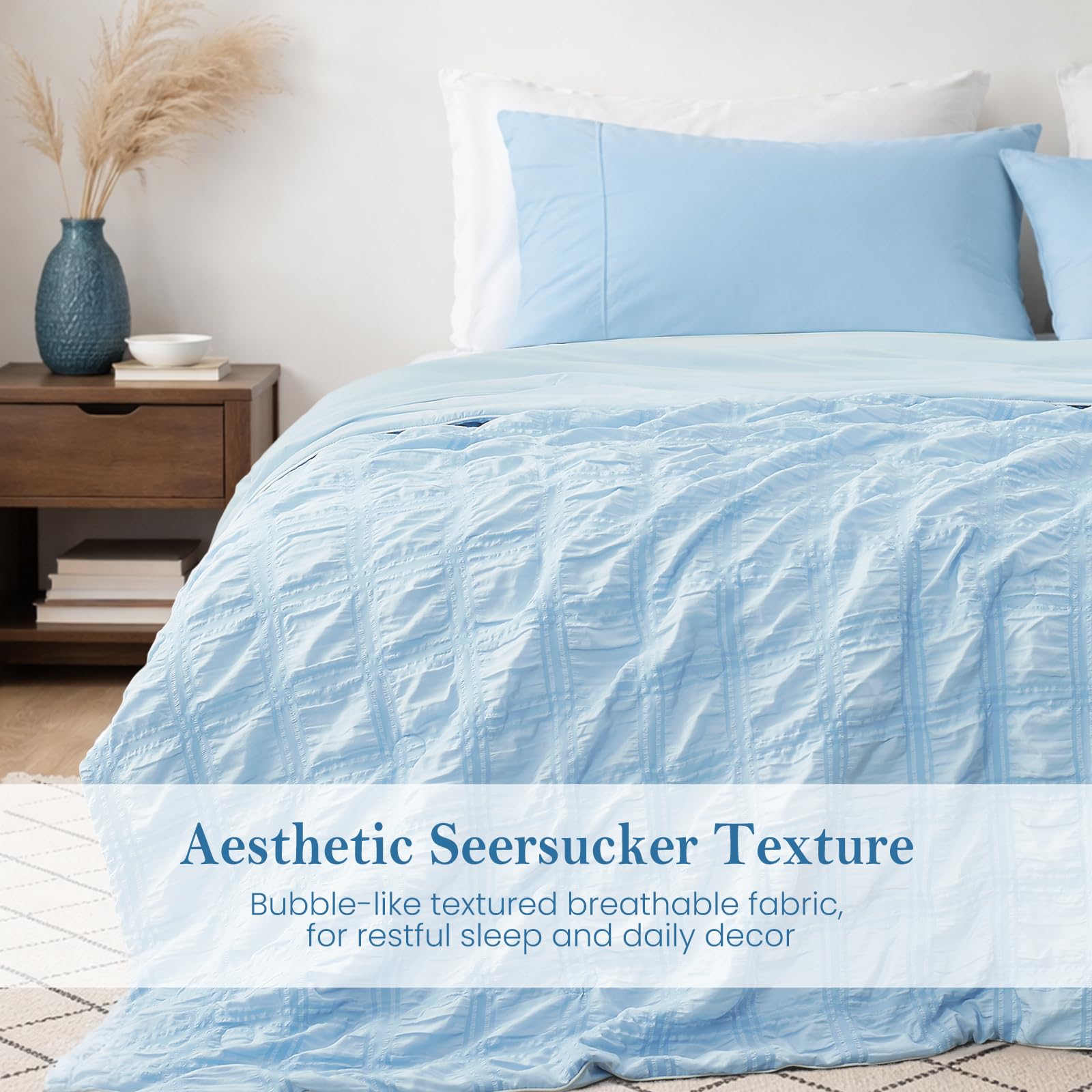 Cozy Bliss queen comforter styled on bed demonstrating summer-ready bedroom comfort