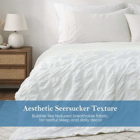Cozy Bliss comforter on mattress showing queen size scale and fit